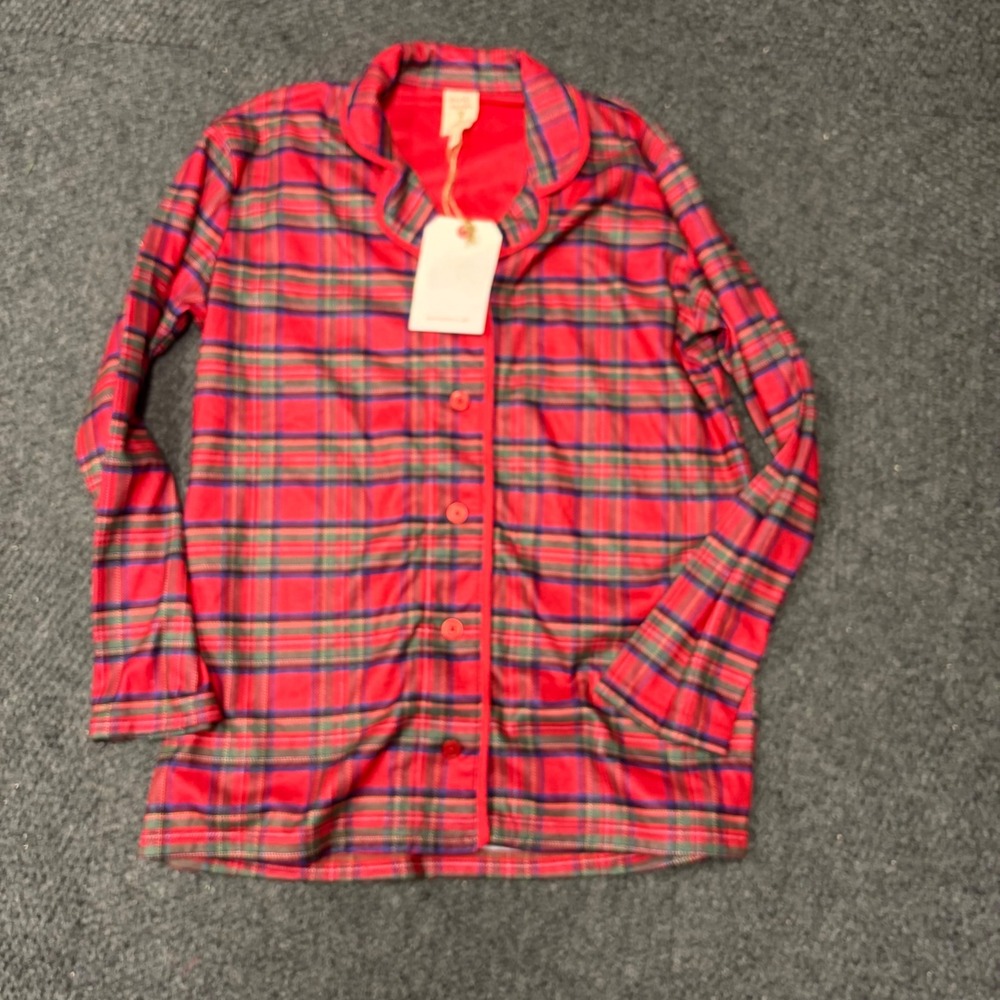 Munki Munki Chasing Fireflies Red Plaid Pajama Top Long Sleeve Small NWT